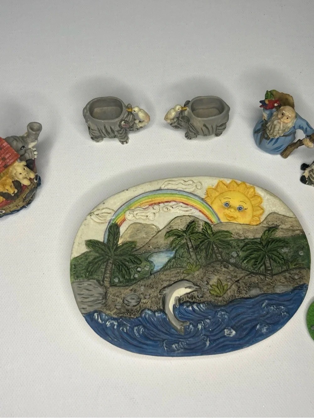 Vintage Noahs Ark Miniature Resin Tea Set  Collectible Display